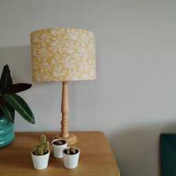 Floral Yellow Lampshade Leaf Woodland Print Leaves Fabric Handmade Cotton Drum Lamp Shade Table Floor Or Ceiling Pendant - Various Sizes - thumbnail 3