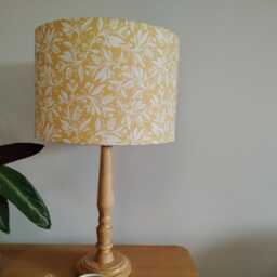 Floral Yellow Lampshade Leaf Woodland Print Leaves Fabric Handmade Cotton Drum Lamp Shade Table Floor Or Ceiling Pendant - Various Sizes - thumbnail 2