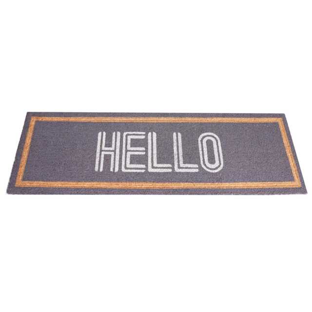 Extra Long Embossed Coir Doormat 40 X 125cm Grey Hello Natural Coconut Dirt Trapper Non-Slip Mat Hall Rug - image 1