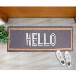 Extra Long Embossed Coir Doormat 40 X 125cm Grey Hello Natural Coconut Dirt Trapper Non-Slip Mat Hall Rug - thumbnail 3