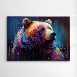Bear Animal Abstract Oil Painting Splatter Modern Paint Style Wall Art Framed Canvas Poster Print, Home/Office Room Decor Gifts - thumbnail 3