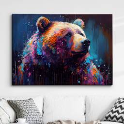 Bear Animal Abstract Oil Painting Splatter Modern Paint Style Wall Art Framed Canvas Poster Print, Home/Office Room Decor Gifts - thumbnail 1