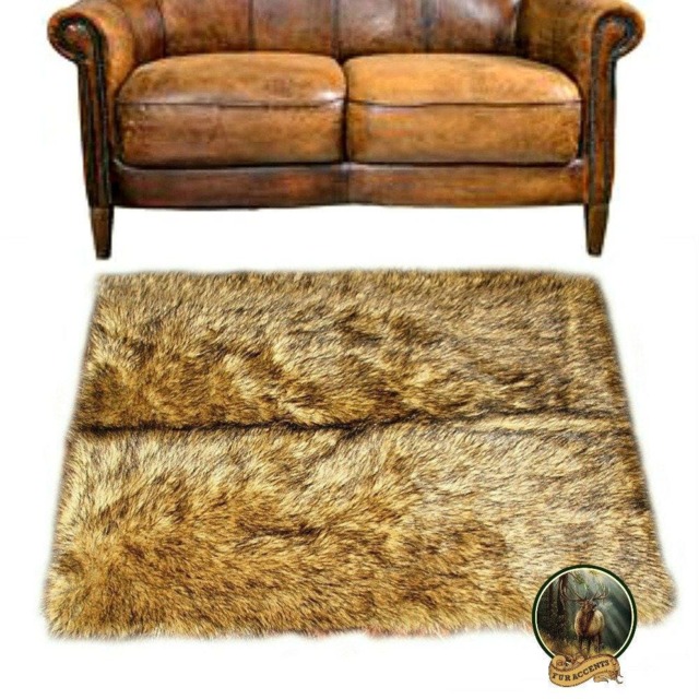 Faux Fur Area Rug - Light Golden Brown Wolf, Handmade in Usa - image 1