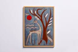 Handmade Ceramic Tile Fawn Wall Art, Framed Woodland Decor