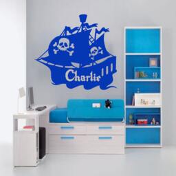 Personalised Pirate Ship Vinyl Wall Stickers, Custom Kids Name Decal Boy Bedroom Decor - thumbnail 2