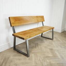 Classic Box Steel Bench With Reclaimed Wooden Seat & Back