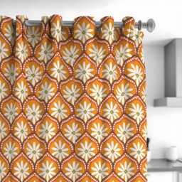 Orange Retro Floral Curtains, 70S Mid Century Modern Daisy Pattern Drapes, Burnt & Mustard Flower Window Panels - thumbnail 2