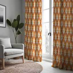 Orange Retro Floral Curtains, 70S Mid Century Modern Daisy Pattern Drapes, Burnt & Mustard Flower Window Panels - thumbnail 4