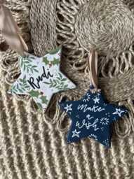 Hand Painted Custom Ceramic Star Christmas Ornament, Bauble, Customised Decoration