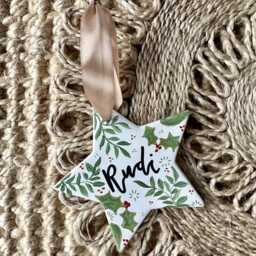 Hand Painted Custom Ceramic Star Christmas Ornament, Bauble, Customised Decoration - thumbnail 4
