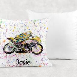 Personalised Watercolour Rainbow Motorbike Biker Cushion, Cuddle Pillow, Birthday Gift - thumbnail 2