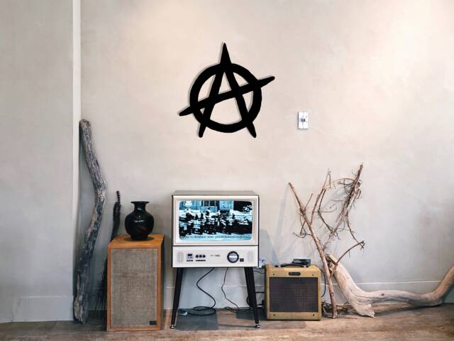 Anarchy Logo Wood Wall Art, Geometric Rebellious & Punk Decor Sign, 3D Wooden Anarchist Symbol Anarcho-Capitalism Ancap Hanging
