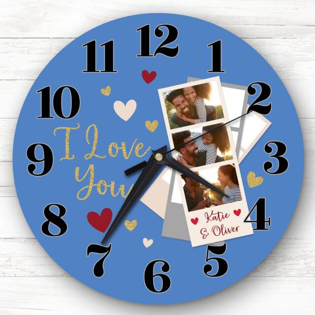 I Love You Photo Blue Couple Valentine's Day Gift Anniversary Personalised Clock - image 1