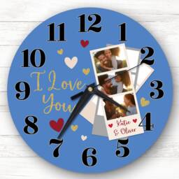 I Love You Photo Blue Couple Valentine's Day Gift Anniversary Personalised Clock - thumbnail 1