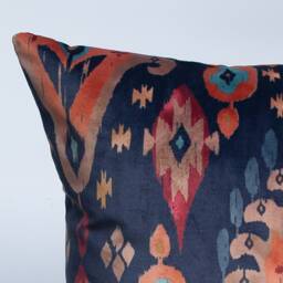 Siam Velvet Extra-Large Cushion. Terracotta & Navy Turkish Style Geometric Diamond Design. Backed With Soft Velvet. 23X23 - thumbnail 3