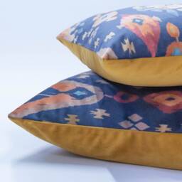 Siam Velvet Extra-Large Cushion. Terracotta & Navy Turkish Style Geometric Diamond Design. Backed With Soft Velvet. 23X23 - thumbnail 2
