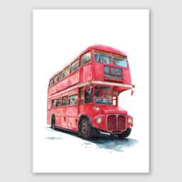 Routemaster Bus Watercolor Art Print Classic Red London Double Decker - thumbnail 2
