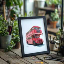 Routemaster Bus Watercolor Art Print Classic Red London Double Decker - thumbnail 1