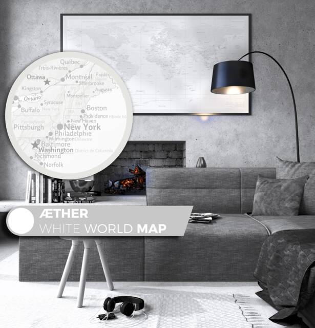 ??ther White World Map, Customizable Topographic Art Print - image 1