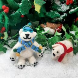 Cosmo The Polar Bear Christmas Ornament Needle Felt Handmade Wool Bauble - thumbnail 3
