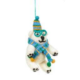 Cosmo The Polar Bear Christmas Ornament Needle Felt Handmade Wool Bauble - thumbnail 2