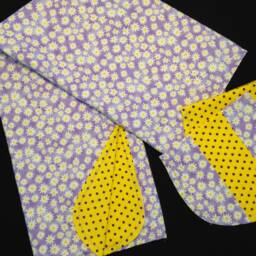 Hemstitch Daisy Flower Receiving Blanket & 2 Burp Cloths, Crochet Baby Flannel, Purple Lavender Yellow, Polka Dot, Reversible Double Sided - thumbnail 3