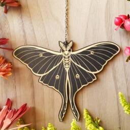 Insect Garland Wood Wall Hanging Decor - Hawkmoth Luna Moth Winged Beetle Death Head Moth -Wood Wall Art Witchy - thumbnail 4