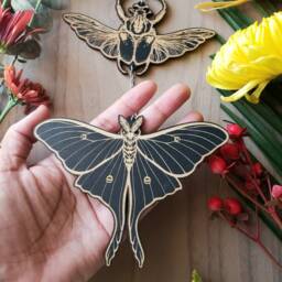 Insect Garland Wood Wall Hanging Decor - Hawkmoth Luna Moth Winged Beetle Death Head Moth -Wood Wall Art Witchy - thumbnail 3