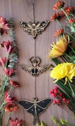 Insect Garland Wood Wall Hanging Decor - Hawkmoth Luna Moth Winged Beetle Death Head Moth -Wood Wall Art Witchy - thumbnail 1
