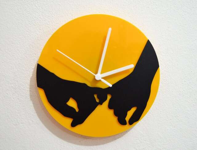 Holding Hands - Black & Yellow Silhouette Wall Clock - image 1