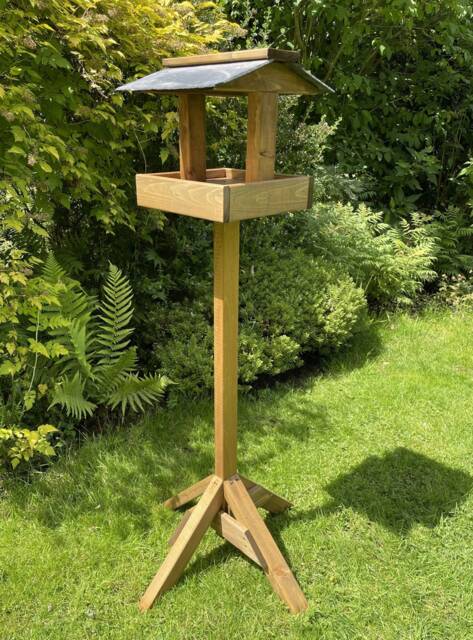 Wooden Bird Table Slate Roof Wild Garden Birds Feeding Station Feeder Ready Made - image 1