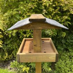 Wooden Bird Table Slate Roof Wild Garden Birds Feeding Station Feeder Ready Made - thumbnail 3