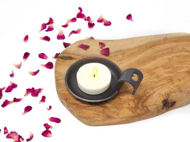 6Th Anniversary Gift Sculpted Iron Candle Holder With Curved Handle - image 1