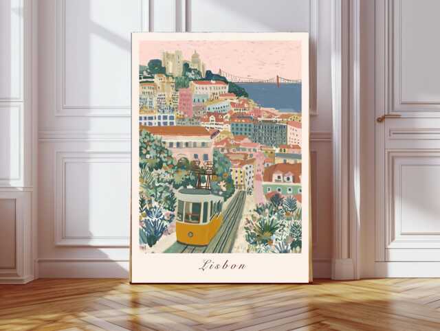 Lisbon Portugal Print Vibrant Travel Wall Art, Mediterranean Decor, City Print, Pastel Cityscape - image 1
