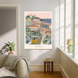 Lisbon Portugal Print Vibrant Travel Wall Art, Mediterranean Decor, City Print, Pastel Cityscape - thumbnail 2