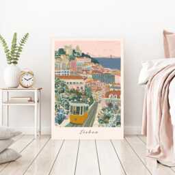 Lisbon Portugal Print Vibrant Travel Wall Art, Mediterranean Decor, City Print, Pastel Cityscape - thumbnail 3