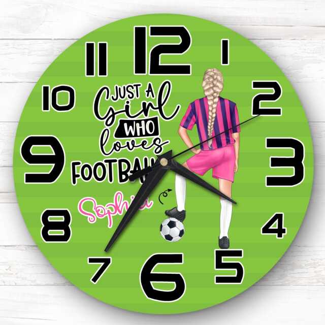 Girls Football Blonde French Braid Personalised Gift For Kid's Bedroom Clock - Kids Clock, Children's , Custom Wall - image 1