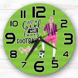 Girls Football Blonde French Braid Personalised Gift For Kid's Bedroom Clock - Kids Clock, Children's , Custom Wall - thumbnail 1