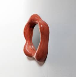 Organic Shaped Mirror in Moroccan Tadelakt Plaster - Terra Cotta Irregular Contemporary Oval Curvy - thumbnail 1