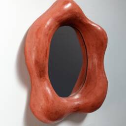 Organic Shaped Mirror in Moroccan Tadelakt Plaster - Terra Cotta Irregular Contemporary Oval Curvy - thumbnail 3