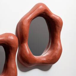 Organic Shaped Mirror in Moroccan Tadelakt Plaster - Terra Cotta Irregular Contemporary Oval Curvy - thumbnail 4