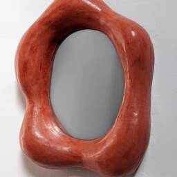 Organic Shaped Mirror in Moroccan Tadelakt Plaster - Terra Cotta Irregular Contemporary Oval Curvy - thumbnail 2