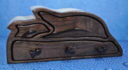 Box Jewelry Keepsake Collectible - Unique Dolphin Sculpted Walnut Hickory Ebony Wood Ring Earrings Necklace Decoration, Gone Fishing