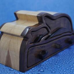 Box Jewelry Keepsake Collectible - Unique Dolphin Sculpted Walnut Hickory Ebony Wood Ring Earrings Necklace Decoration, Gone Fishing - thumbnail 2