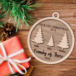 Personalized Our First Christmas Ornament, Family Of Three Baby's First 2-Layered Wooden Ornament - thumbnail 3