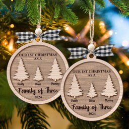 Personalized Our First Christmas Ornament, Family Of Three Baby's First 2-Layered Wooden Ornament - thumbnail 2