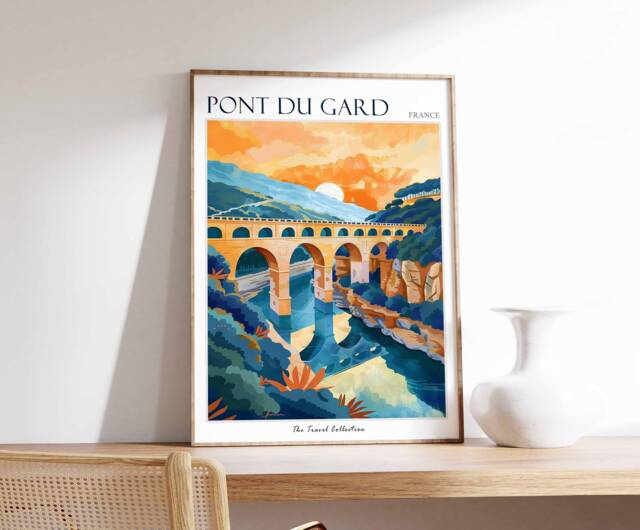 Pont Du Gard Travel Poster French Aqueduct Art Print - image 1