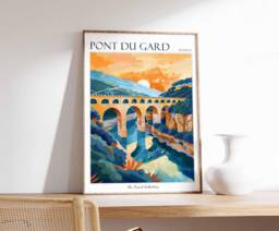 Pont Du Gard Travel Poster French Aqueduct Art Print - thumbnail 1