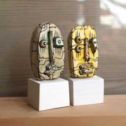 Mini Ceramic Art, Family Portrait Shelf Desk Sculpture, Gift For The Couple, Head Couple Gift, 99Heads - thumbnail 1