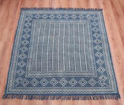 Hand Block Print Cotton Dhurrie Rug, Indian Boho Style - thumbnail 1